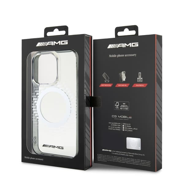 Mercedes Benz iPhone 15 Pro Cover Rhombus Pattern MagSafe AMG Transparent