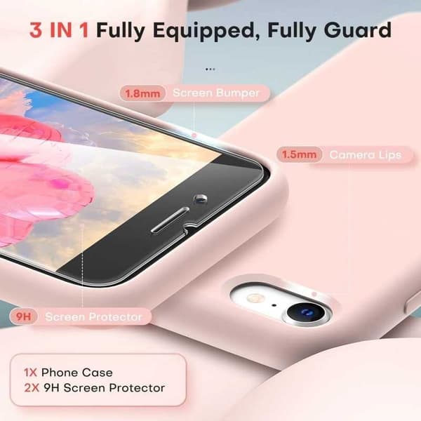 3in1 Gummibelagt Stilrent Skal iPhone 7 / 8 / SE2 / SE3 - Rosa