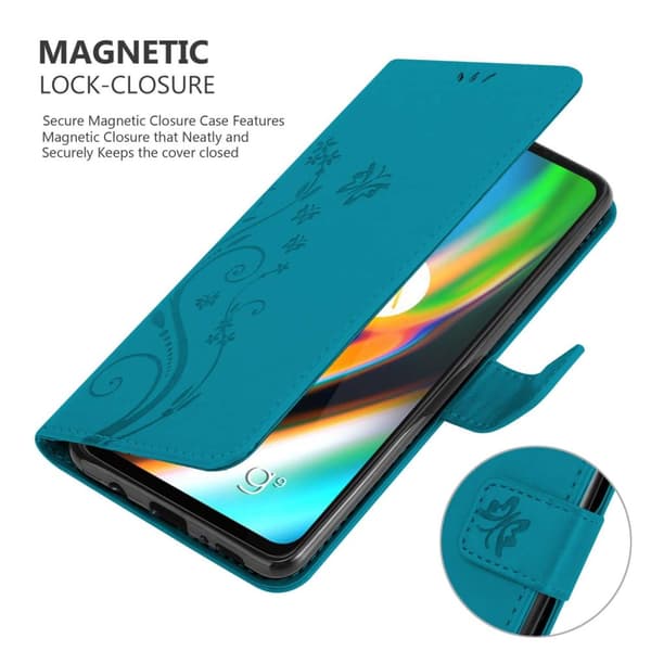 Deksel til Motorola MOTO G9 PLUS Lommebokdeksel i blomster design med magnetisk lukking, stativfunksjon og kortplasser