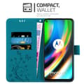 Miniatyrbilde 2 av 7: Deksel til Motorola MOTO G9 PLUS Lommebokdeksel i blomster design med magnetisk lukking, stativfunksjon og kortplasser