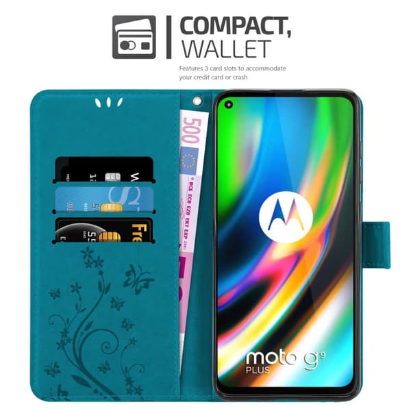 Deksel til Motorola MOTO G9 PLUS Lommebokdeksel i blomster design med magnetisk lukking, stativfunksjon og kortplasser