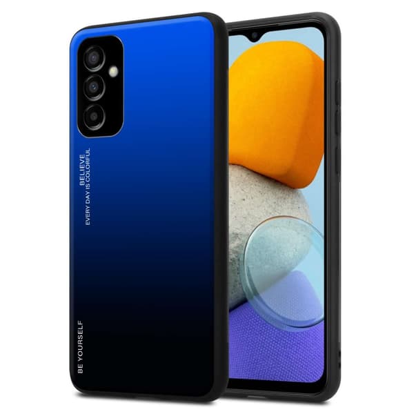 Samsung Galaxy M23 5G Skal Fodral i två färger av TPU-silikon och baksida av härdat glas Case Cover Mobilskydd BLÅ - SVART