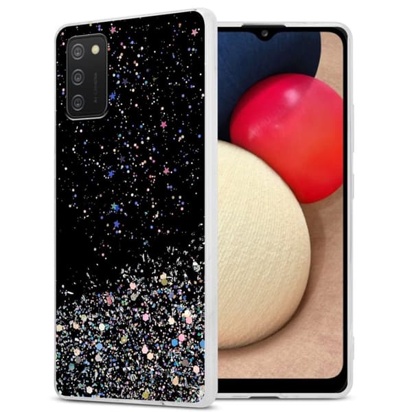 Samsung Galaxy A02s Skal Fodral Case Cover av flexibelt TPU-silikon med glittrande glitter Svart med glitter