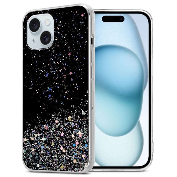 iPhone 15 Cover Etui Case () Sort med glitter