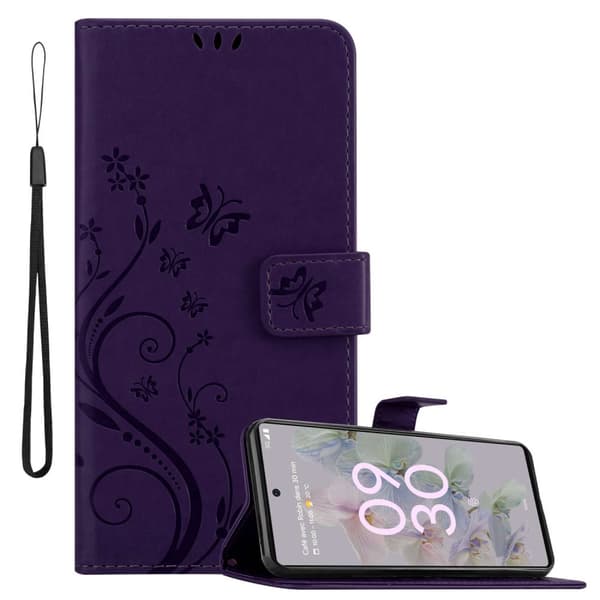 Google PIXEL 6A Pungetui Cover Blomster () Lilla