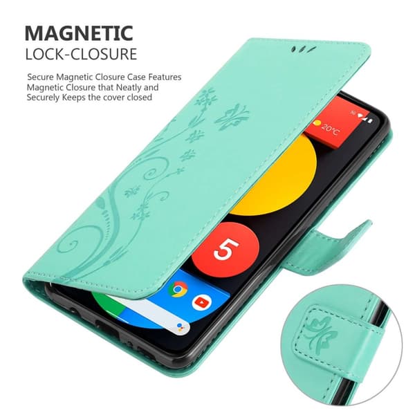 Google PIXEL 5 Skal Fodral i blomdesign Mobilskydd Case Cover med magnetisk stängning, ståfunktion och kortplatser