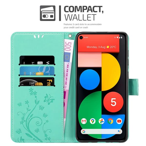 Google PIXEL 5 Skal Fodral i blomdesign Mobilskydd Case Cover med magnetisk stängning, ståfunktion och kortplatser