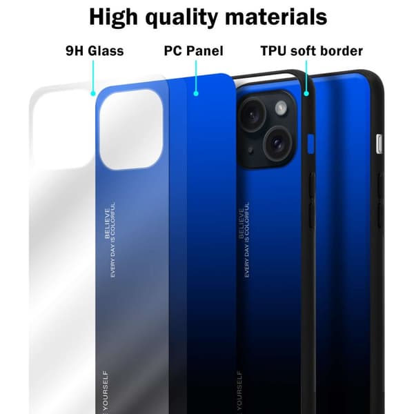 iPhone 15 Skal Fodral i två färger av TPU-silikon och baksida av härdat glas Case Cover Mobilskydd