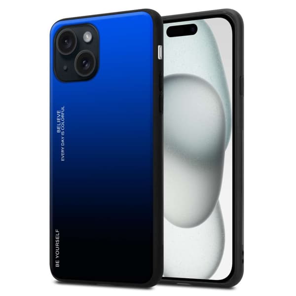 Deksel til iPhone 15 PLUS Silikondeksel av TPU-silikon og bakside av herdet glass