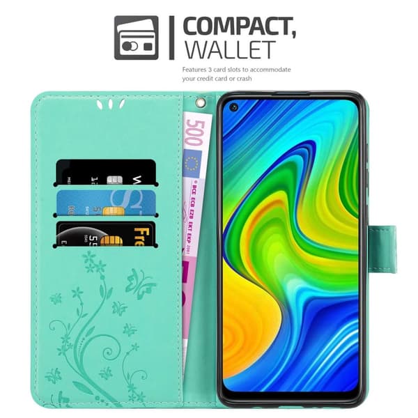 Xiaomi RedMi NOTE 9 Skal Fodral i blomdesign Mobilskydd Case Cover med magnetisk stängning, ståfunktion och kortplatser