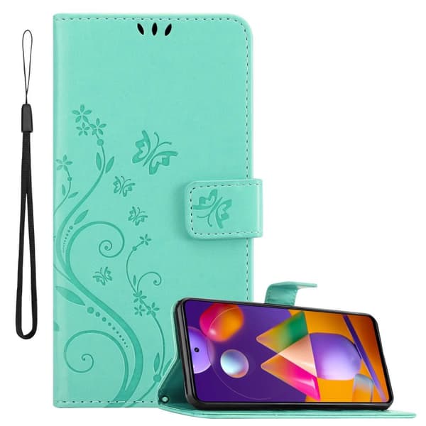 Samsung Galaxy M31s Pungetui Cover Blomster () Turkis