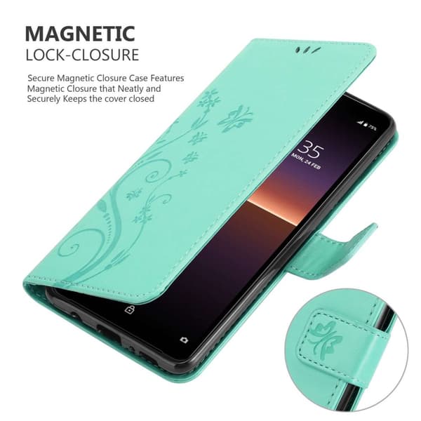 Sony Xperia 10 II Skal Fodral i blomdesign Mobilskydd Case Cover med magnetisk stängning, ståfunktion och kortplatser