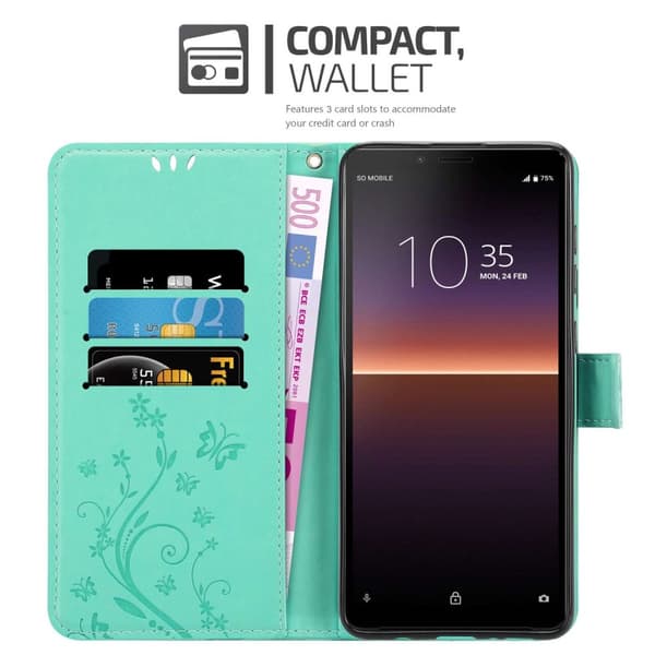 Sony Xperia 10 II Skal Fodral i blomdesign Mobilskydd Case Cover med magnetisk stängning, ståfunktion och kortplatser