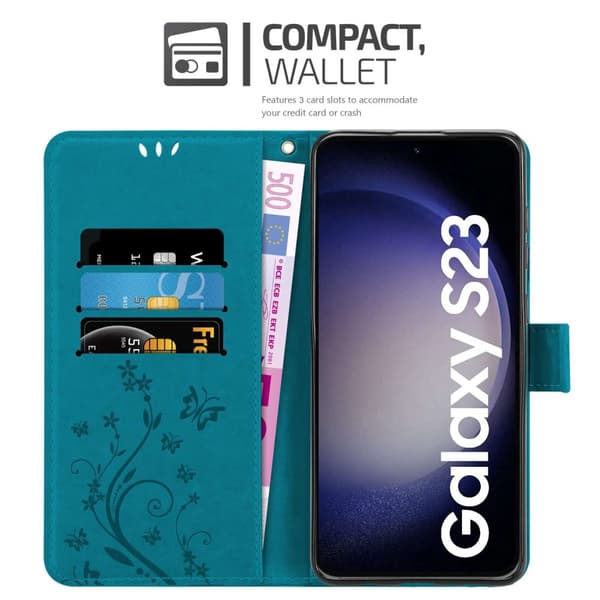 Samsung Galaxy S23 Skal Fodral i blomdesign Mobilskydd Case Cover med magnetisk stängning, ståfunktion och kortplatser