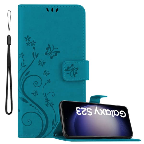 Samsung Galaxy S23 Pungetui Cover Blomster () Blå