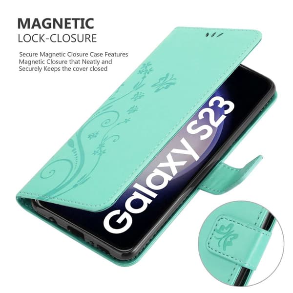 Samsung Galaxy S23 Skal Fodral i blomdesign Mobilskydd Case Cover med magnetisk stängning, ståfunktion och kortplatser