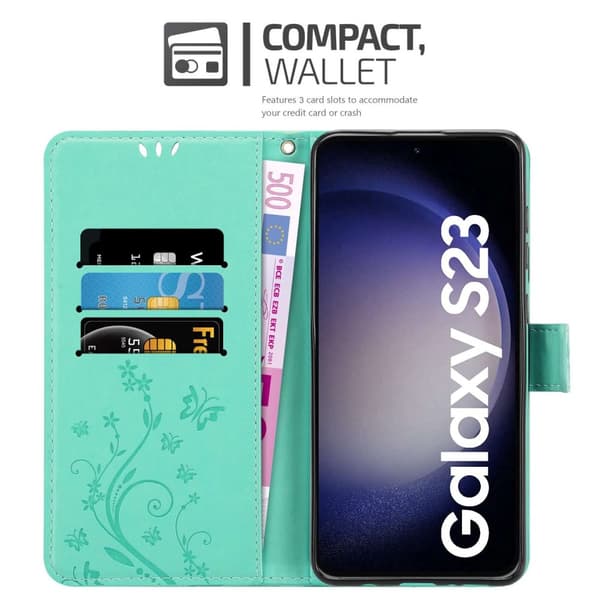 Samsung Galaxy S23 Skal Fodral i blomdesign Mobilskydd Case Cover med magnetisk stängning, ståfunktion och kortplatser