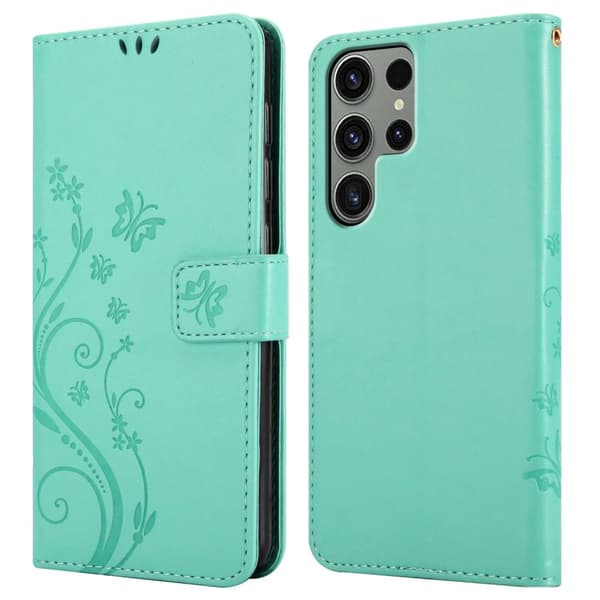 Samsung Galaxy S23 ULTRA Skal Fodral i blomdesign Mobilskydd Case Cover med magnetisk stängning, ståfunktion och kortplatser
