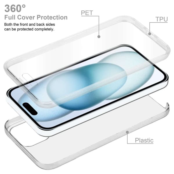 iPhone 15 Fodral Skal 360° Helkroppsskydd Skal på fram och baksidan, skydd runt om med mobilskydd för displayen