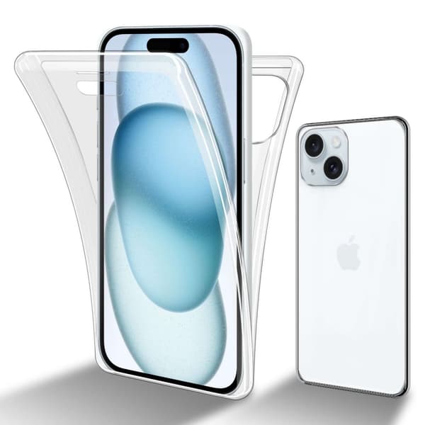 Deksel til iPhone 15 PLUS 360° helkroppsbeskyttelse Silikondeksel foran og bak, allroundbeskyttelse med skjermbeskyttelse