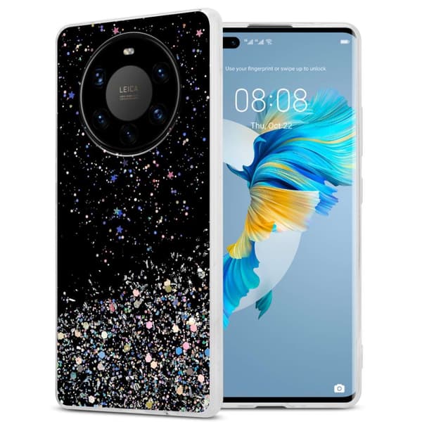 Huawei MATE 40 PRO Skal Fodral Case Cover av flexibelt TPU-silikon med glittrande glitter Svart med glitter