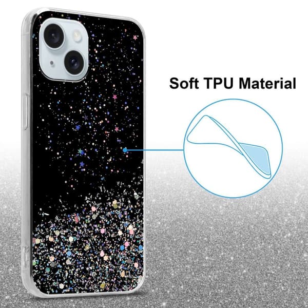 Deksel til iPhone 15 PLUS med glitrende glitter