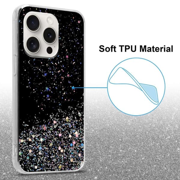 iPhone 15 PRO MAX Skal Fodral Case Cover av flexibelt TPU-silikon med glittrande glitter