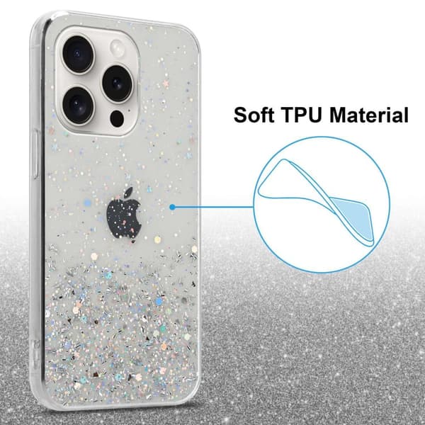 iPhone 15 PRO MAX Skal Fodral Case Cover av flexibelt TPU-silikon med glittrande glitter