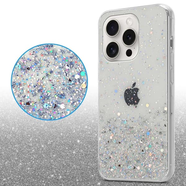 iPhone 15 PRO MAX Skal Fodral Case Cover av flexibelt TPU-silikon med glittrande glitter
