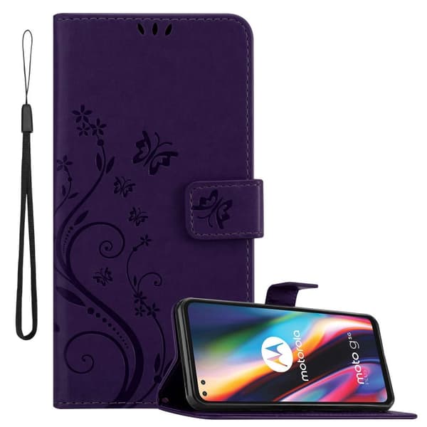 Motorola MOTO G 5G PLUS Skal Fodral i blomdesign Mobilskydd Case Cover med magnetisk stängning, ståfunktion och kortplatser Red