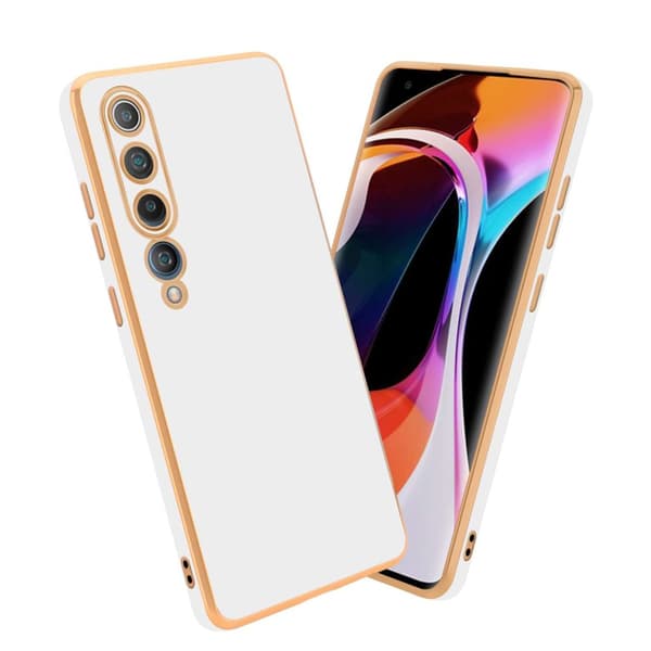 Xiaomi Mi 10 / Mi 10 PRO Fodral Mobilskydd Skal av flexibel TPU-silikon och med kameraskydd Glansigt vitt - guld