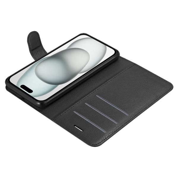Deksel til iPhone 15 Lommebokdeksel med magnetisk lukking, stativfunksjon og kortlomme