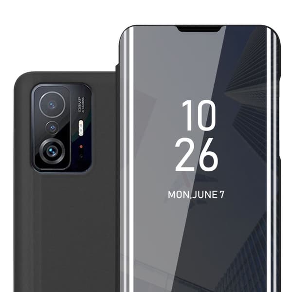 Etui for Xiaomi 11T / 11T PRO Deksel Clear View Mirror Beskyttelsesetui med stativfunksjon 360 graders beskyttelse