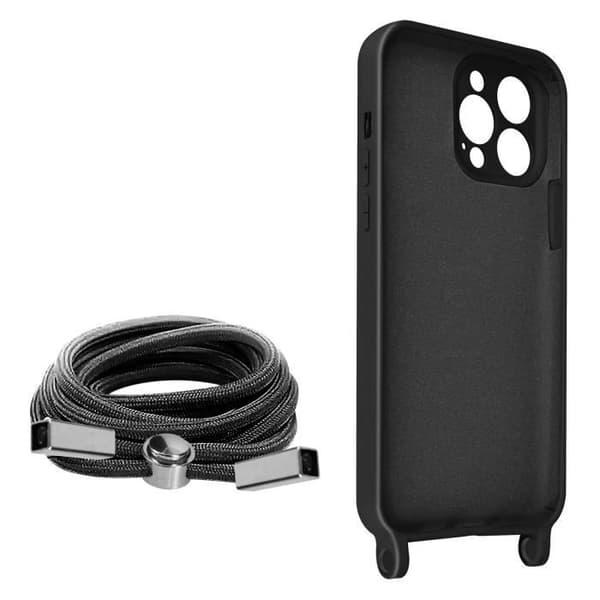 Apple iPhone 13 Pro Halvstyvt sladdfodral med halsrem 80cm svart