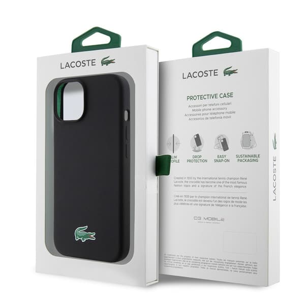 Lacoste iPhone 15 Plus Cover Croc Logo MagSafe Sort