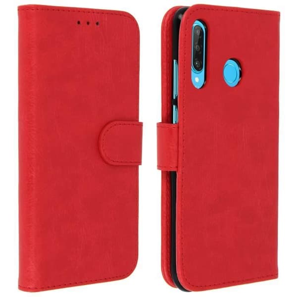 Housse - AVIZAR - Huawei P30 Lite - Fodral Folio - Röd - Videostöd - Plånbok