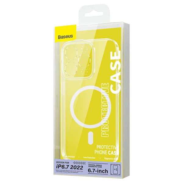 HUSA SMARTPHONE Baseus Crystal Series Magnetic Case, pentru Iphone 14 Plus, contine 1 x folie sticla display, material silicon, transparent "ARJC01000