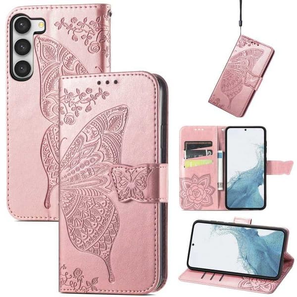 Samsung S23 FE Plånboksfodral PU-Läder 4-FACK Motiv Fjäril