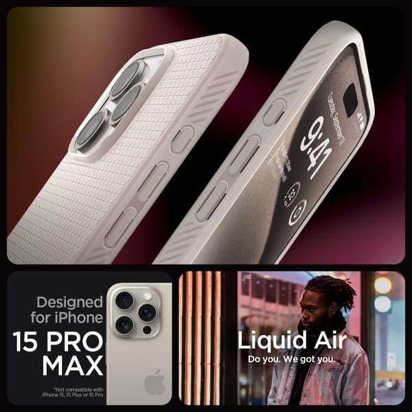 Spigen iPhone 15 Pro Max Kuori Liquid Air Natural Titanium