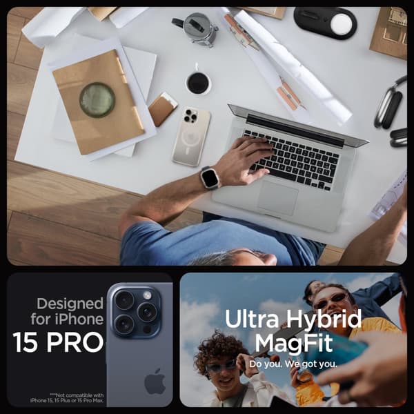 Spigen iPhone 15 Pro Cover Ultra Hybrid MagFit Frost Natural Titanium