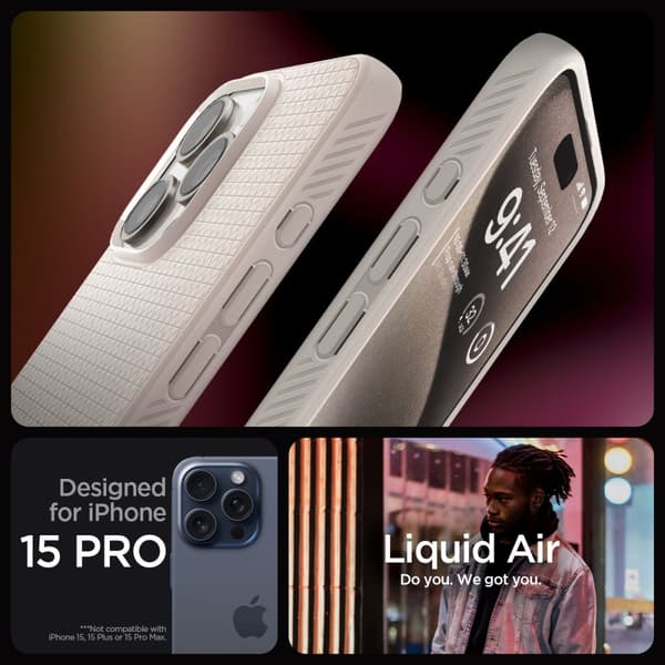 Spigen iPhone 15 Pro Cover Liquid Air Natural Titanium
