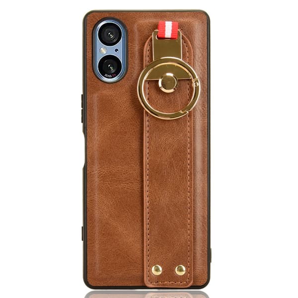 SKALO Sony Xperia 5 V PU-nahkakuori käsivarsinauhalla - Ruskea