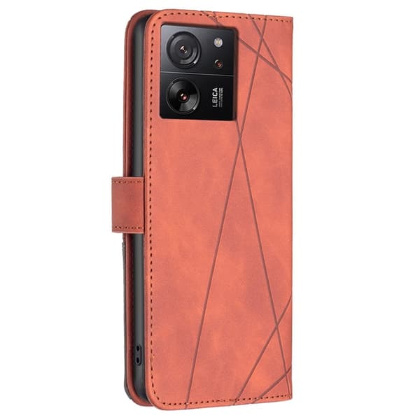 Xiaomi 13T/13T Pro BINFEN COLOR Kohokuvioitu Lompakkokotelo - Ruskea