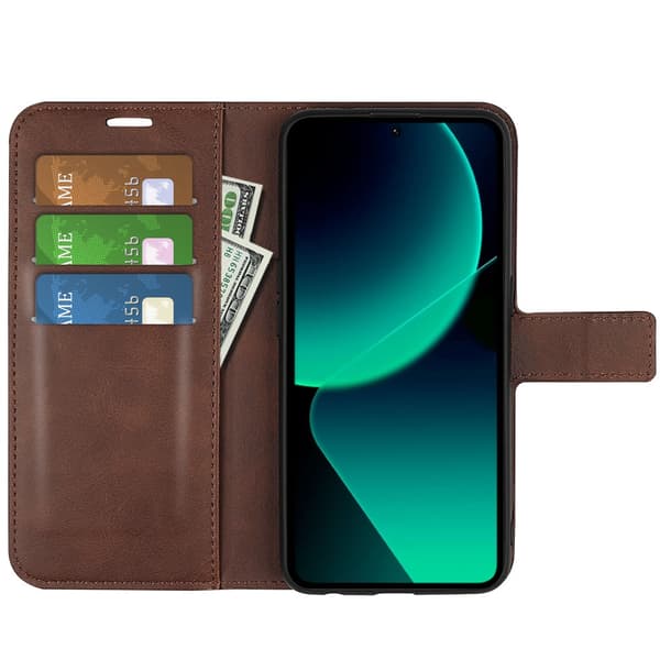 SKALO Xiaomi 13T/13T Pro Premium Wallet Lompakkokotelo - Ruskea