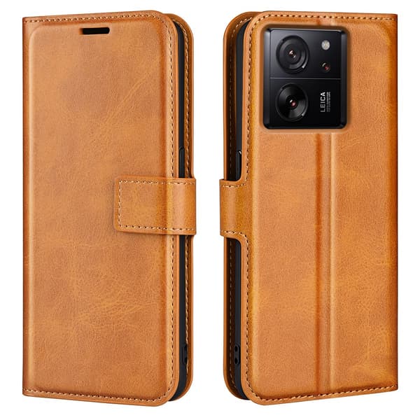 SKALO Xiaomi 13T/13T Pro Premium Wallet Lompakkokotelo - Vaaleanruskea