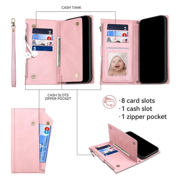 SKALO Google Pixel 8 Pro ESEBLE Big Wallet Lompakkokotelo - Ruusukulta