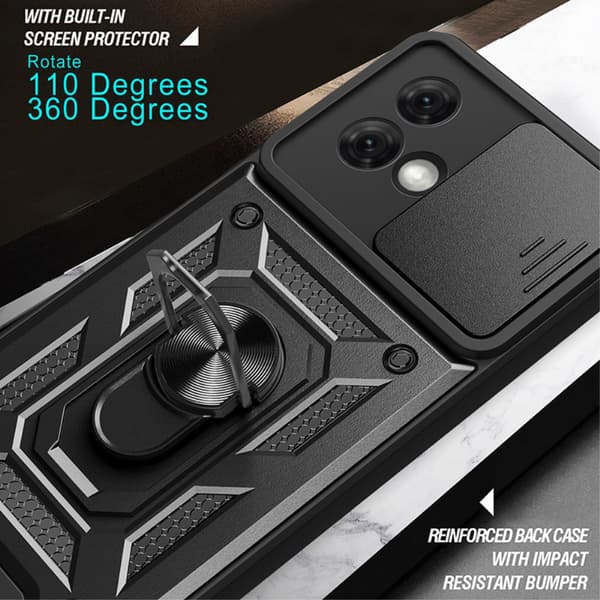 SKALO Motorola Moto G84 5G Armor Hybrid Magnet Ring Camera Slider - Mørkeblå