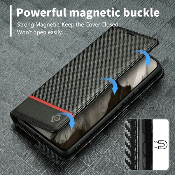 SKALO Google Pixel 8 LC.IMEEKE Carbon Fiber Lompakkokotelo PU-nahkaa - Musta
