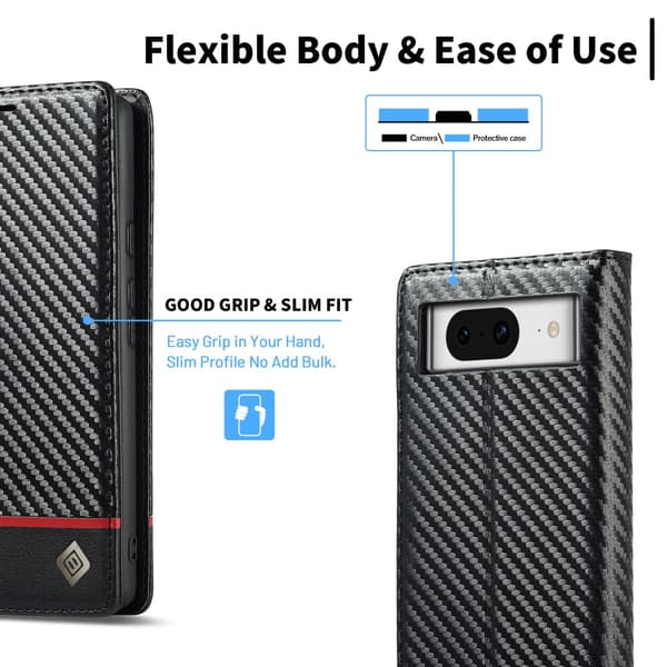 SKALO Google Pixel 8 LC.IMEEKE Carbon Fiber Lompakkokotelo PU-nahkaa - Musta