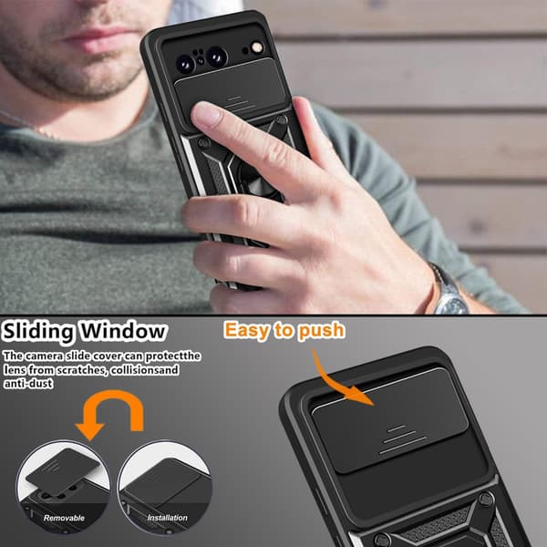 SKALO Google Pixel 8 Armor Hybrid Metal Ring Camera Slider - Sort